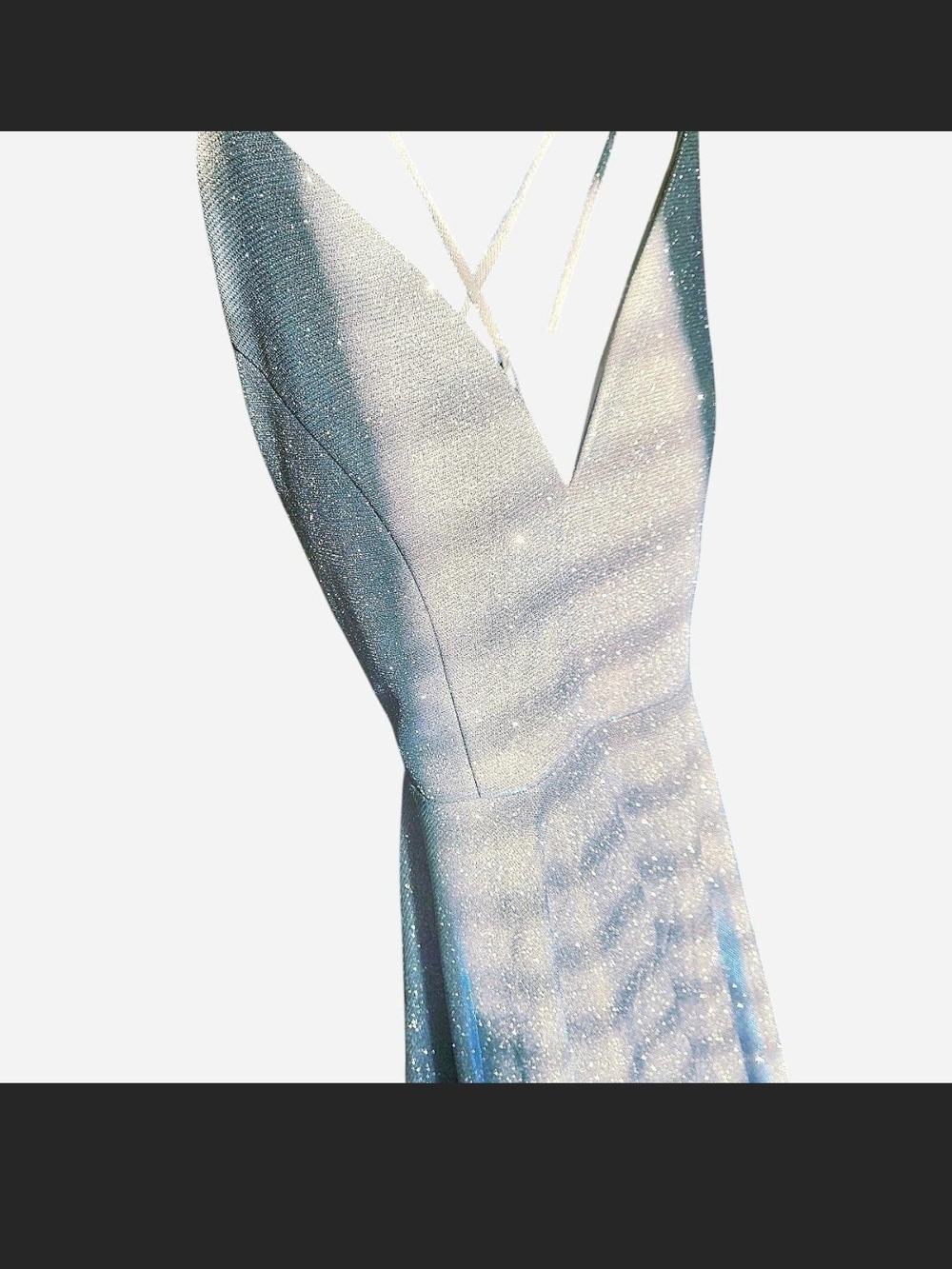 Glitter V-Neck Strappy Mini Dress in Light Blue